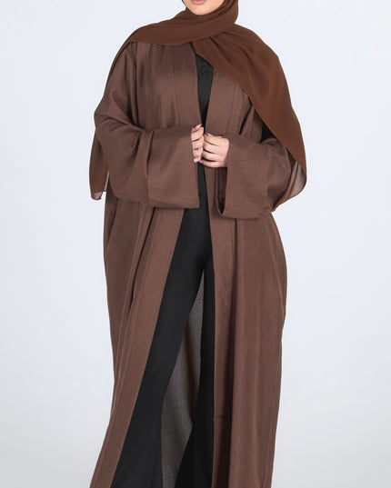 Linen Open Abaya - Walnut