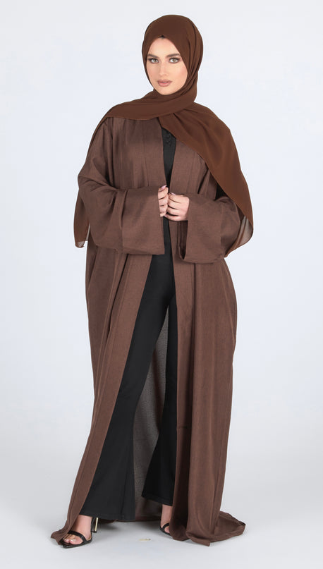 Linen Open Abaya - Walnut