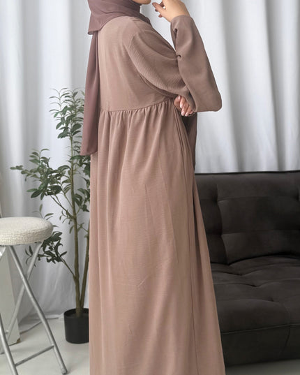 nude open abaya with waist belt
