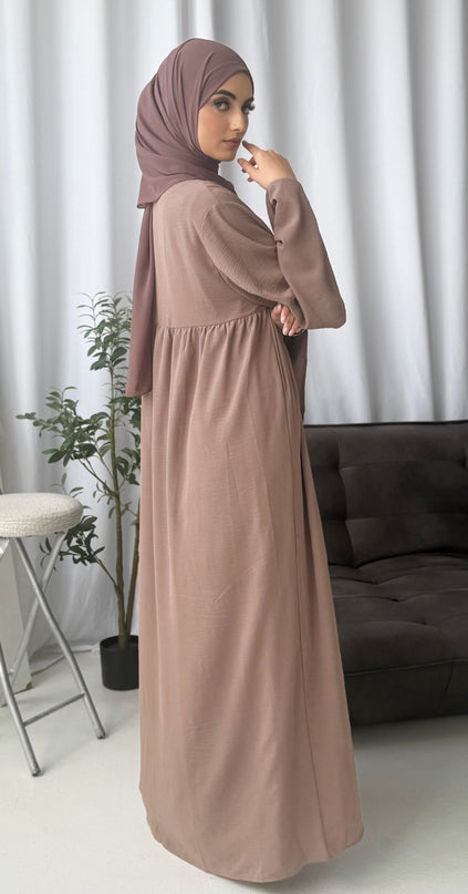 nude open abaya with waist belt