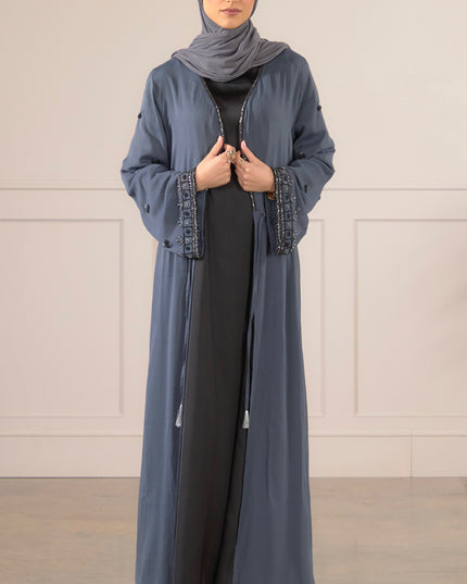 Chiffon Embellished Abaya - Grey
