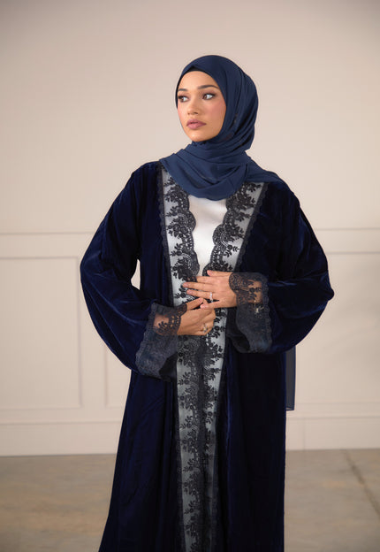 <strong>Navy Velvet  Lace Abaya</strong>