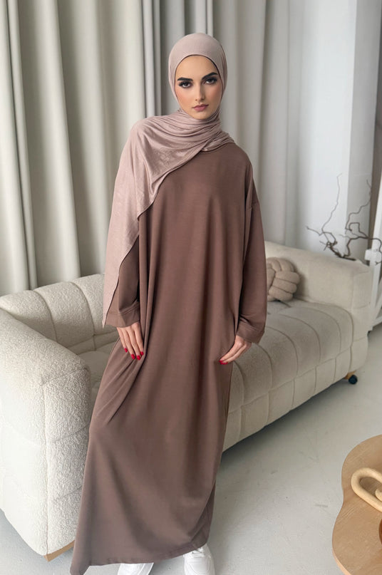 Closed Jersey Abaya - Mocha