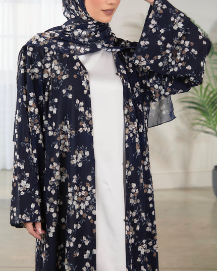 Navy Floral Abaya With Matching Hijab