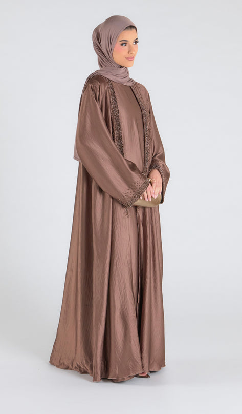 Mink Beaded Abaya Set