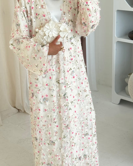 Avery Embellished Abaya - White
