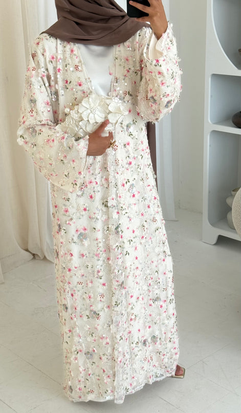Avery Embellished Abaya - White