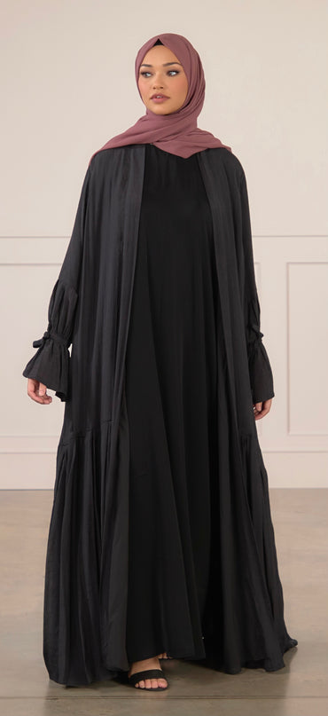 Tie Bell Sleeve Abaya -Black