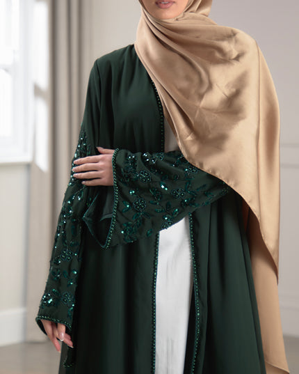 Edith Embellished Abaya - Bottle Green
