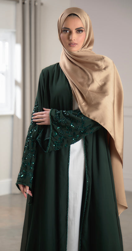 Edith Embellished Abaya - Bottle Green