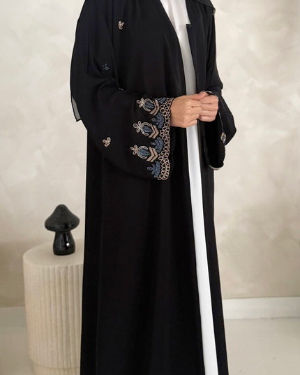 black abaya with embellished sleeves