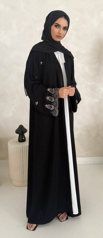 black abaya with embellished sleeves