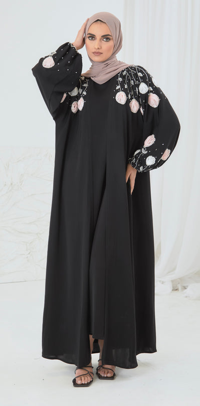 BLACK FLORAL ABAYA