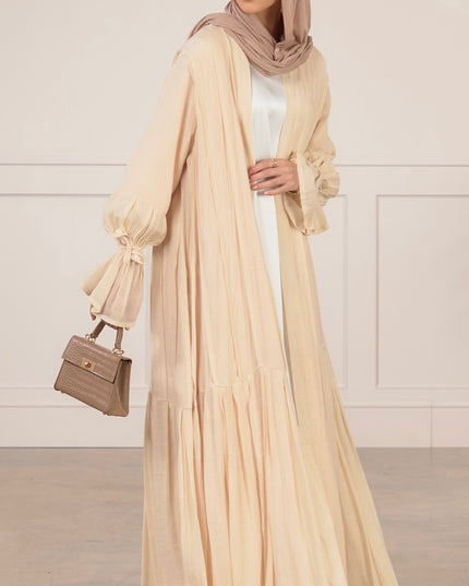 Tie Bell Sleeve Abaya -Cream