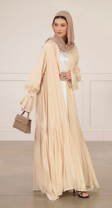 Tie Bell Sleeve Abaya -Cream