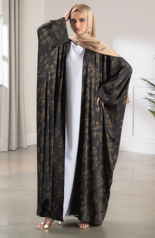 batwing gold flower abaya