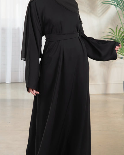 Casual Abaya with Pockets and Matching Hijab - Black
