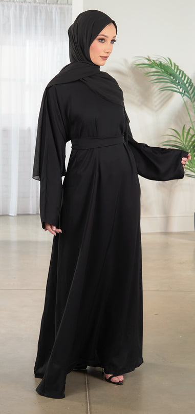 Casual Abaya with Pockets and Matching Hijab - Black