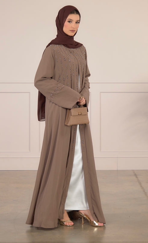 Pearl Veil Abaya - Mocha
