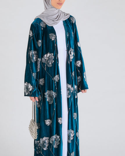 Teal Velvet Luxe Abaya - Limited Edition