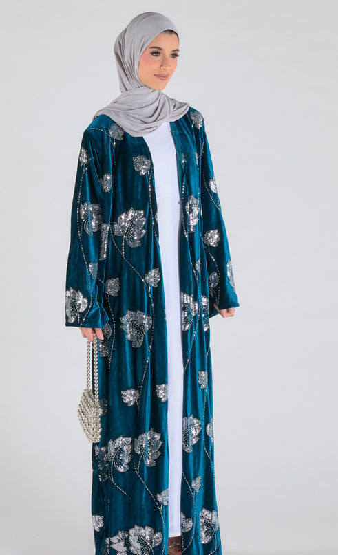 Teal Velvet Luxe Abaya - Limited Edition