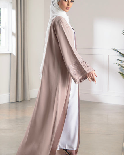 pastel pink embroidered abaya