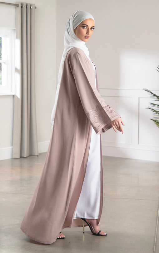 pastel pink embroidered abaya
