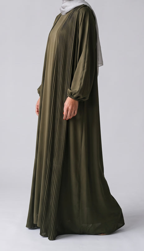 Pleat Abaya Set - Khaki