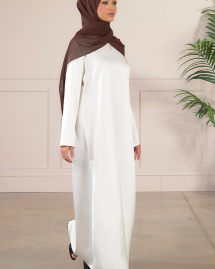 Satin FULL SLEEVE Slip Dress - White