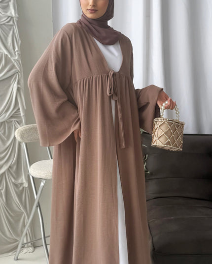 nude open abaya with waist belt