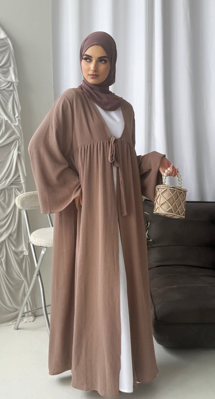 nude open abaya with waist belt