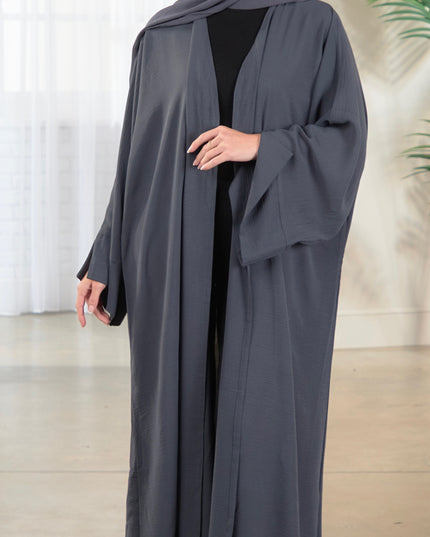 Open Abaya With Matching Hijab - Grey