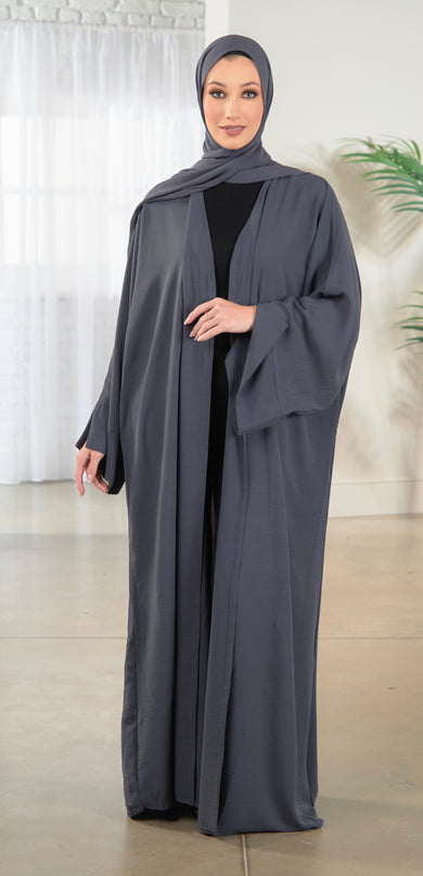 Open Abaya With Matching Hijab - Grey