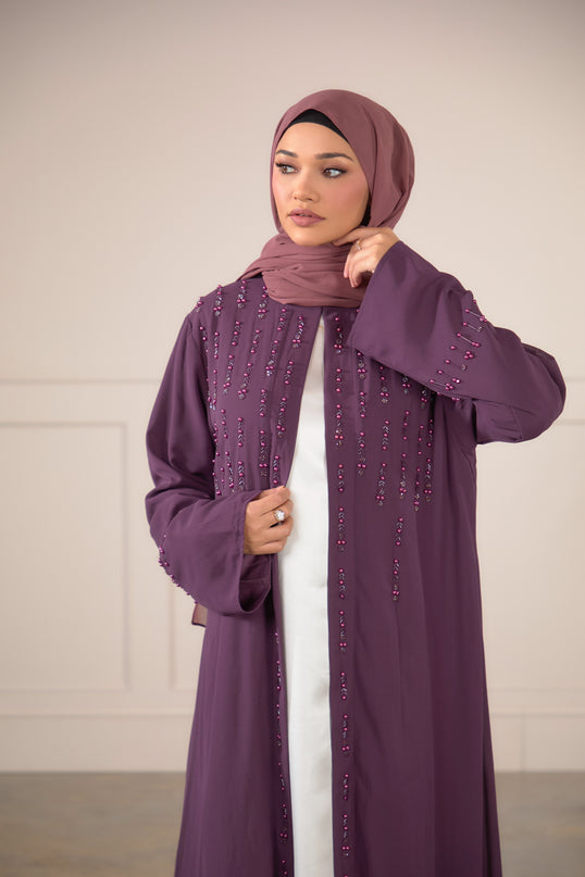 Pearl Veil Abaya - Cherry
