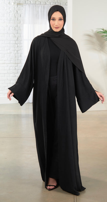 Open Abaya With Matching Hijab - Black