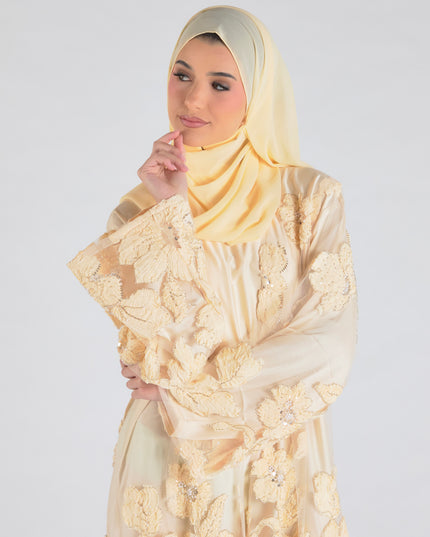 Sofina Floral Net Abaya Set (Slip Dress and Hijab included) PEACH - Limited Edition