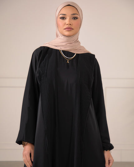 Pleat Abaya Set - Black