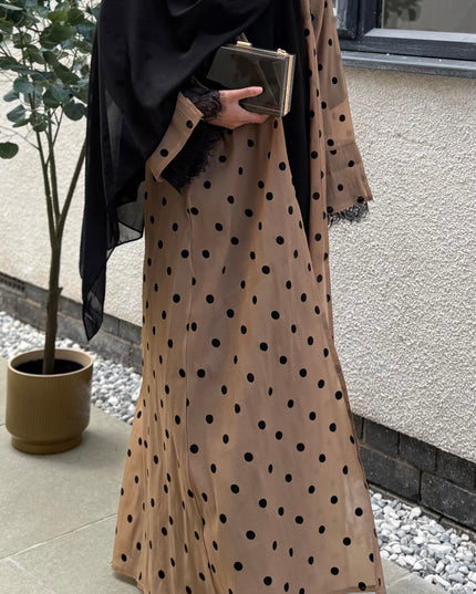Polka Dot Abaya with Lace Sleeves Set
