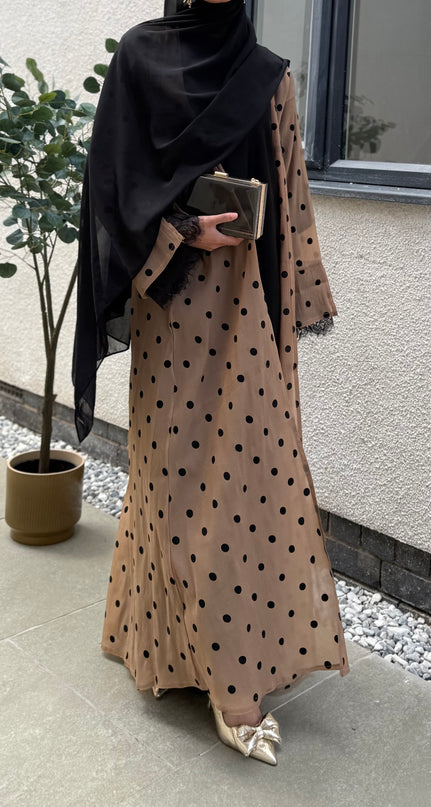 Polka Dot Abaya with Lace Sleeves Set