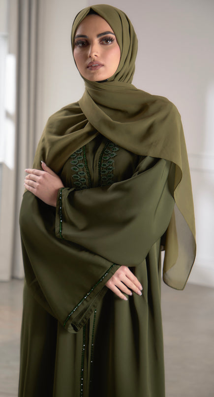 khaki two piece abaya