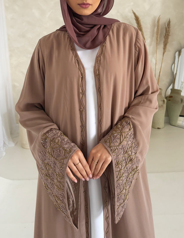 Edith Embellished Abaya - Mocha