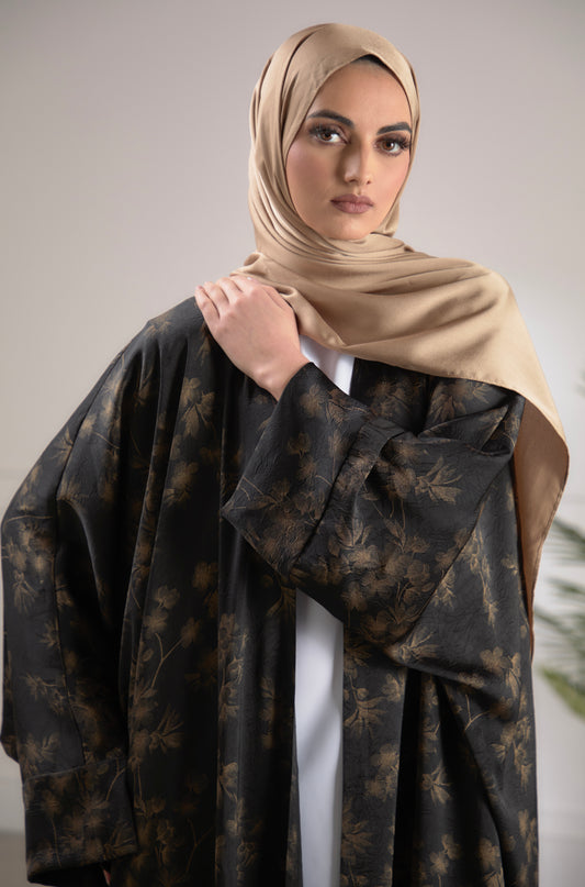 batwing gold flower abaya