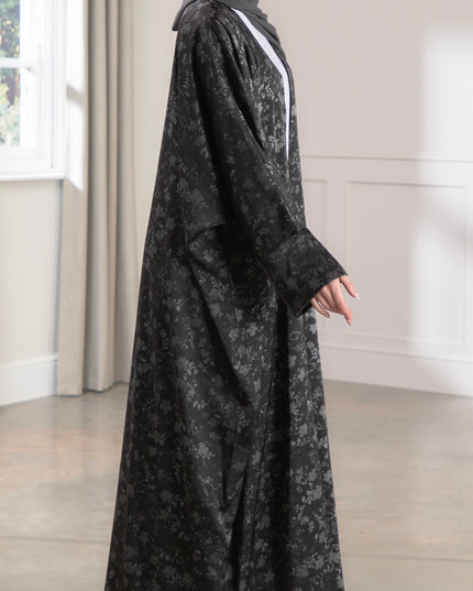 batwing silver floral abaya