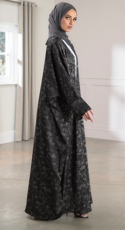 batwing silver floral abaya