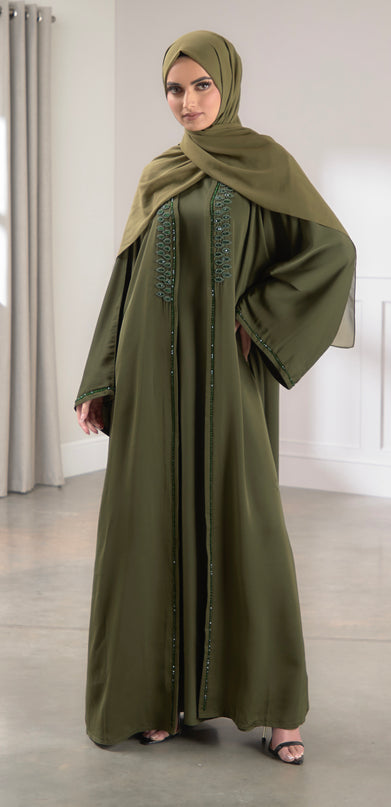 khaki two piece abaya