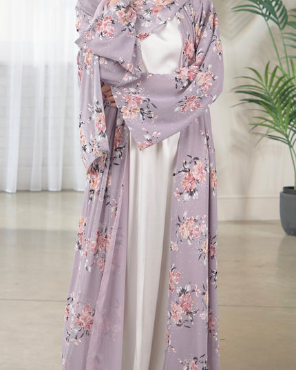 Lilac Floral Abaya With Matching Hijab