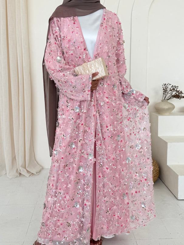 Avery Embellished Abaya - Pink