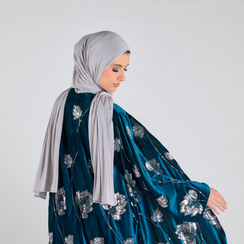 Teal Velvet Luxe Abaya - Limited Edition