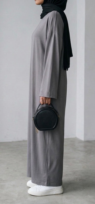 Closed Jersey Abaya - Grey