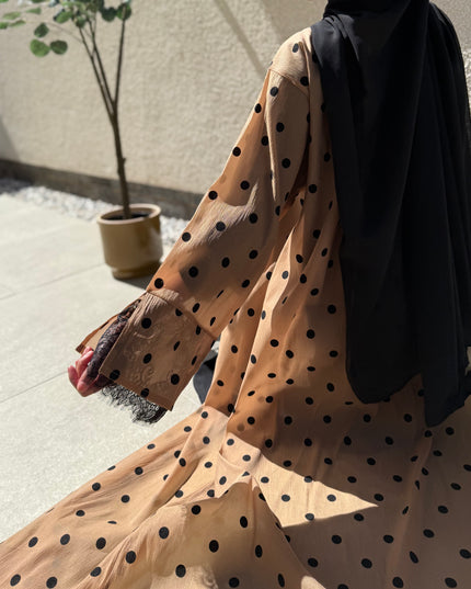 Polka Dot Abaya with Lace Sleeves Set